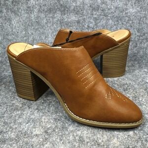 Express Womens Size 8 Mules Brown Faux Leather Pointed Toe Western Shoes New
